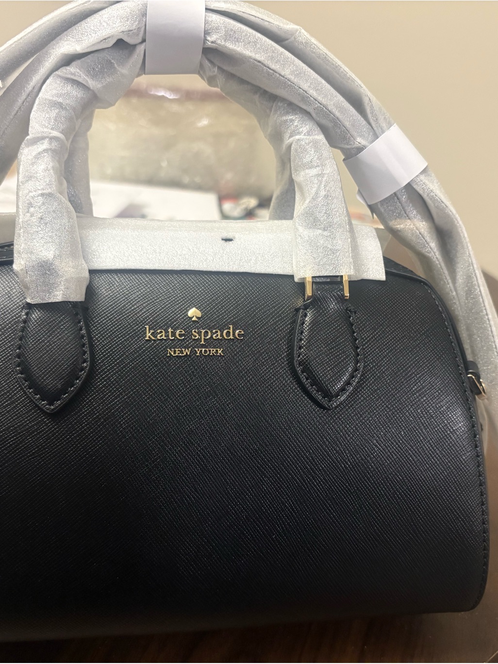 Kate Spade Black Leather Satchel With Gold Logo
